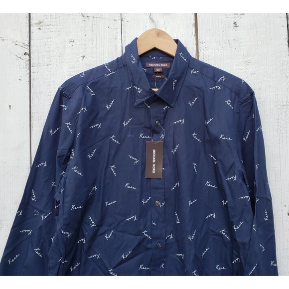 Michael Kors Slim Fit Men's M Navy White Kors design Long Sleeve Dress Shirt NEW - Picture 3 of 5